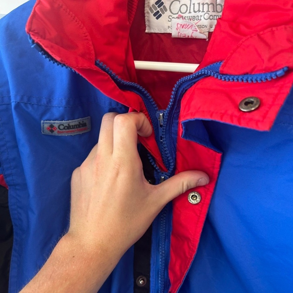 Vintage Columbia Youth Medium Blue Red Windbreaker Jacket Full Zip Sportswear - Picture 8 of 15